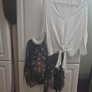 Love Stitch White V-Neck Tie-Front Blouse